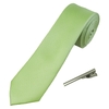 Plain Sage Green Textured Mens Skinny Tie with Tie Clip