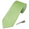 Plain Sage Green Textured Mens Tie with Tie Clip