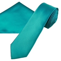 Plain Turquoise Mens Skinny Tie & Pocket Square Handkerchief Set