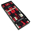 Red & Navy Blue Striped Trouser Braces (with Black Leather Dual 2 in 1 Button and Clip Attachment)