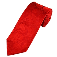Red Self Flower Patterned Mens Silk Tie