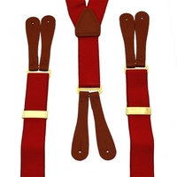 Red Trouser Braces with Brown Leather Ends
