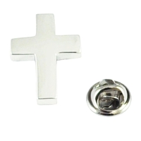 Rhodium Plated Christian Cross Lapel Pin Badge