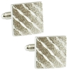 Rhodium Square Etched DiagonalStripe Cufflinks