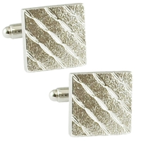 Rhodium Square Etched DiagonalStripe Cufflinks