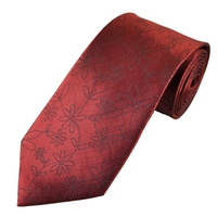 Wine Red FlowerStencil Patterned Mens Silk Tie