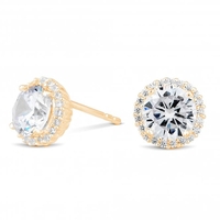 12ct Gold Sterling Silver 925 Cubic Zirconia Round Halo Stud Earrings