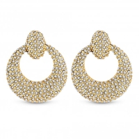 Gold Plated Crystal Pave Round Doorknocker Earrings