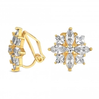 Gold Plated Cubic Zirconia Floral Clip On Earrings