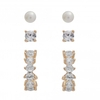 Gold Plated Cubic Zirconia Hoop And Pearl Earrings - Pack of 3