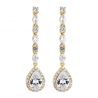 Gold Plated Cubic Zirconia Linear Pear Drop Earring