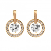 Gold Plated Pave And Polished Circle Drop Earring