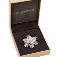 Gold Plated Pearl And Cubic Zirconia Brooch - Gift Boxed