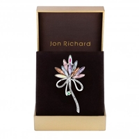 Jon Richard Silver Plated Pink Crystal Navette Decorative Brooch - Gift Boxed