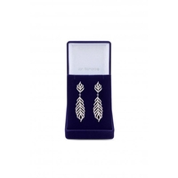 Rhodium Plated Cubic Zirconia Feather Earrings