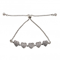 Rhodium Plated Cubic Zirconia Pave Heart Toggle Bracelet
