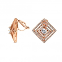 Rose Gold Plated Cubic Zirconia Square Clip Earring