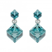 Silver plated aqua cube earrings