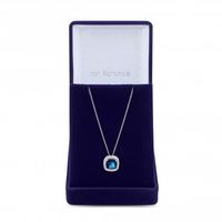 Silver Plated Blue Cubic Zirconia Square Drop Necklace - Gift Boxed