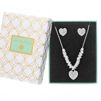 Silver Plated Crystal Pave Heart Set - Gift Boxed