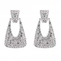 Silver Plated Crystal Pave Triangular Door Knocker Earrings