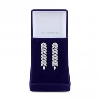 Silver Plated Cubic Zirconia Crystal Navette Leaf Drop Earring - Gift Boxed