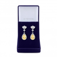 Silver Plated Cubic Zirconia Yellow Peardrop Earrings - Gift Boxed