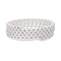 Silver Plated Faux Pearl And Crystal Spring Multirow Bangle