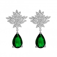 Silver Plated Green Cubic Zirconia Peardrop Earring