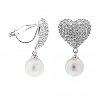 Silver Plated Heart And Pearl Clip Earring