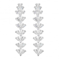 Silver Plated Iris Cubic Zirconia Baguette Long Drop Earring