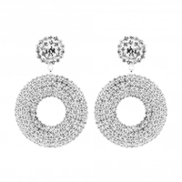 Silver Plated Pave Double Circle Drop Earring