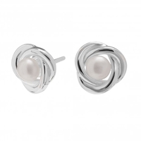 Sterling Silver 925 Polished Freshwater Pearl Knot Halo Stud Earring