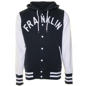 Franklin & Marshall Mens Navy Logo Hooded Varsity Jacket