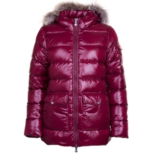 Pyrenex Womens Burgundy Authentic Fur Hooded Shiny Jacket