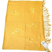 Lovarzi Pashmina Shawl And Scarf Wrap - Beautiful Shawl With Embroidered Leaves And Small Metallic Bell Like Beads Attached On Both Ends-ladies Shawl Golden