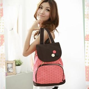 Badge-Accent Dotted Canvas Backpack Pink - One Size