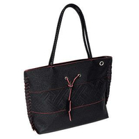 Braided Strap Embossed Tote Black