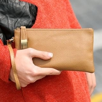 Genuine Leather Push-Lock Pouch Khaki - One Size