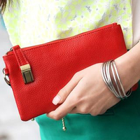 Genuine Leather Push-Lock Pouch Red - One Size