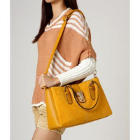 Push Lock Satchel Camel -One Size