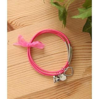 Set of 3: Heart Charm Elastic Cord Bracelet Fuchsia - One Size