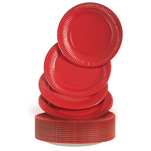 120 x Lotus Party Paper Plates - Red - 23cm
