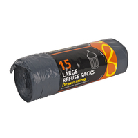 15 x Household Black Bin Bags - Drawstring