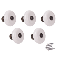 5 x Ceramic Cupboard Door Knobs - White & Brass