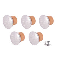 5 x Cupboard Door Knobs - Chrome & Wood