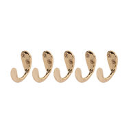 5 x Stanley Bathroom Single Coat Metal Hooks - Polished Brass - Robe Hat Clothes