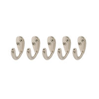 5 x Stanley Bathroom Single Coat Metal Hooks - Satin Nickel - Robe Hat Clothes