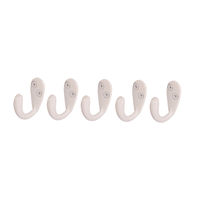 5 x Stanley Bathroom Single Coat Metal Hooks Aluminium White - Robe Hat Clothes
