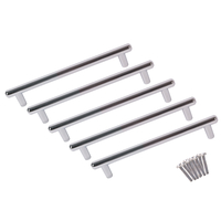 5 x T Bar Kitchen Cabinet Door Handles - Chrome - 128mm